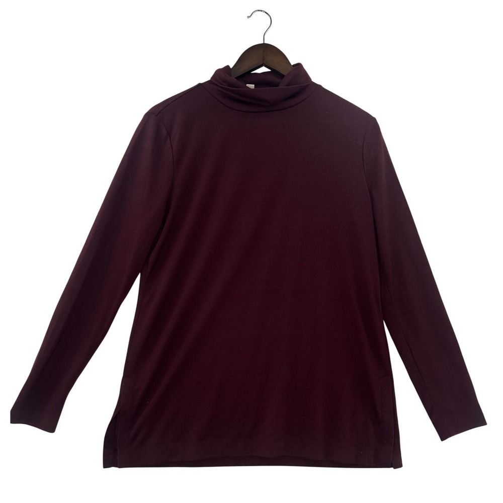 Loft Turtleneck Top Womens Medium Burgundy Excellent Long Sleeve Side Slit Vent‎